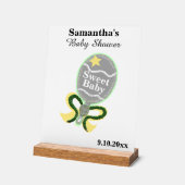 赤ちゃんシャワーシルバーイエローグリーンガラトル アクリルサイン (傾斜)