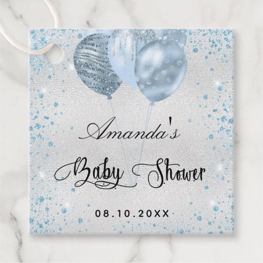 赤ちゃんシャワーシルバーブルーグリッターバルーン感謝してい フェイバータグ (正面)