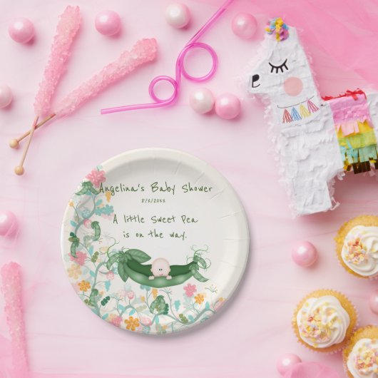 赤ちゃんシャワースイートピー、ピーポッド、花 ペーパープレート (パーティー)