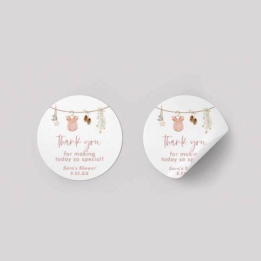 赤ちゃんシャワーステッカー、ピンクの女の子の赤ちゃんシャワーの好意 ラウンドシール