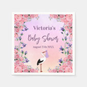 赤ちゃんシャワーストルックピンク紫色の花の女の子 スタンダードカクテルナプキン (正面)