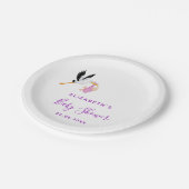 赤ちゃんシャワーストークパープルガールかわいい ペーパープレート (アングル)