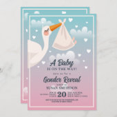 赤ちゃんシャワーストークピンクブルージェンダーリビール 招待状 (正面/裏面)
