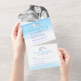 赤ちゃんシャワーストーク配信の水の色の青い写真 オールインワン招待状