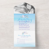 赤ちゃんシャワーストーク配信の水の色の青い写真 オールインワン招待状 (内側)