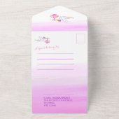 赤ちゃんシャワーストーク配達水色ガールピンク オールインワン招待状 (外側)