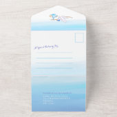 赤ちゃんシャワーストーク配達水色ブルー オールインワン招待状 (外側)