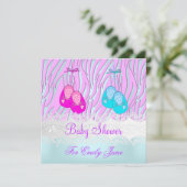 赤ちゃんシャワーゼブラピンクブルーベビーガールまたは男の子 招待状 (スタンド正面)