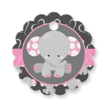赤ちゃんシャワーゾウのピンクとグレーのメッセージカード