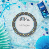 赤ちゃんシャワーゾウ青グレー&黄 ペーパープレート (パーティー)