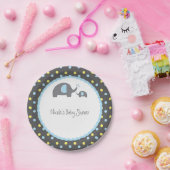 赤ちゃんシャワーゾウ青グレー&黄 ペーパープレート (パーティー)