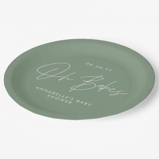赤ちゃんシャワーツイモダンージグリーンエレガント ペーパープレート (アングル)