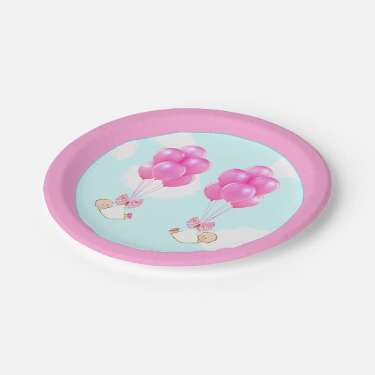 赤ちゃんシャワーツインガールズ ペーパープレート (アングル)