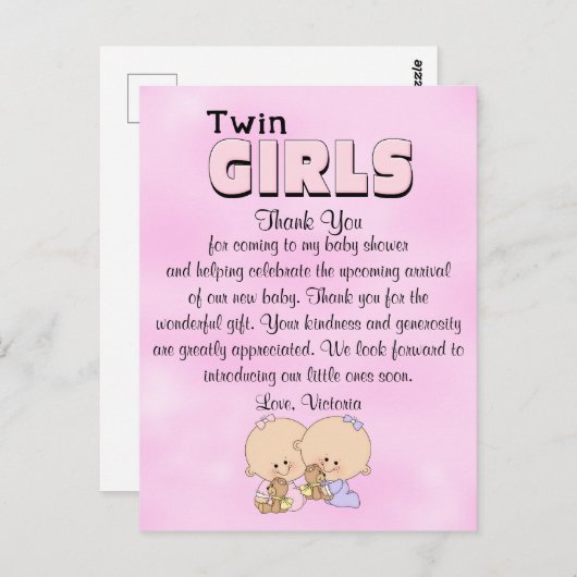 赤ちゃんシャワーツインガールズ ポストカード (正面/裏面)