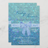赤ちゃんシャワーティール（緑がかった色）とブルー 招待状 (正面/裏面)