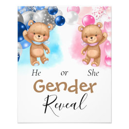 赤ちゃんシャワーテディバルーン性別リビール フォトプリント           