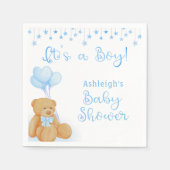 赤ちゃんシャワーテディベアブルーバルーンその少年 スタンダードカクテルナプキン (正面)