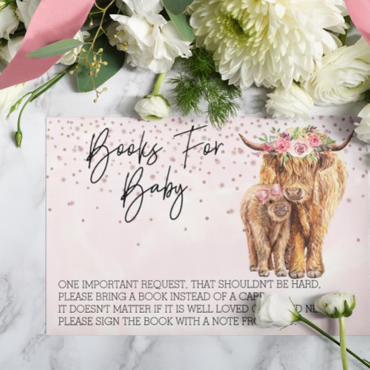 赤ちゃんシャワーハイランド牛ピンクカーフ用の本 エンクロージャーカード