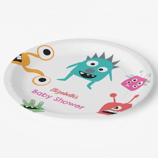 赤ちゃんシャワーハロウィーンの途中の小さな怪物 ペーパープレート (アングル)
