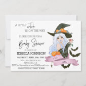 赤ちゃんシャワーハロウィーンの途中の小さな魔女 招待状 (正面)