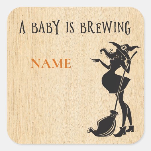 赤ちゃんシャワーハロウィーン名タグ醸造ウィッチ スクエアシール (正面)