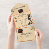 赤ちゃんシャワーハロウィーン魔女ブルーイング オールインワン招待状 (貼ってはがせる)