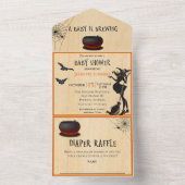 赤ちゃんシャワーハロウィーン魔女ブルーイング オールインワン招待状 (内側)