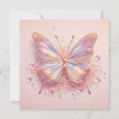 赤ちゃんシャワーバタフライガールピンクの結晶ダイヤモンド 招待状 (裏面)