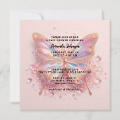 赤ちゃんシャワーバタフライガールピンクの結晶ダイヤモンド 招待状 (正面)