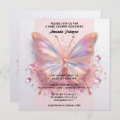 赤ちゃんシャワーバタフライガールピンクブルーダイヤモンド 招待状 (正面/裏面)