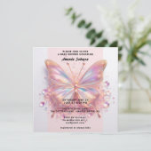 赤ちゃんシャワーバタフライガールピンクブルーダイヤモンド 招待状 (スタンド正面)