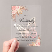 赤ちゃんシャワーバタフライピンクガールパンパスグラス澄ん アクリル招待状 (インサイチュ (ポータブル))