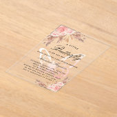 赤ちゃんシャワーバタフライピンクガールパンパスグラス澄ん アクリル招待状 (レイダウン)