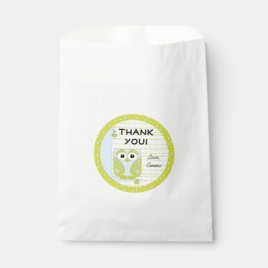 赤ちゃんシャワーバッグ、木にフクロウ、青、緑 フェイバーバッグ (正面)