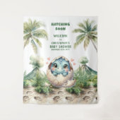 赤ちゃんシャワーバナーハッチングブルー恐竜 タペストリー (正面)