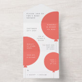赤ちゃんシャワーバルーン | コーラルピンクミニマリストRSVP オールインワン招待状 (内側)
