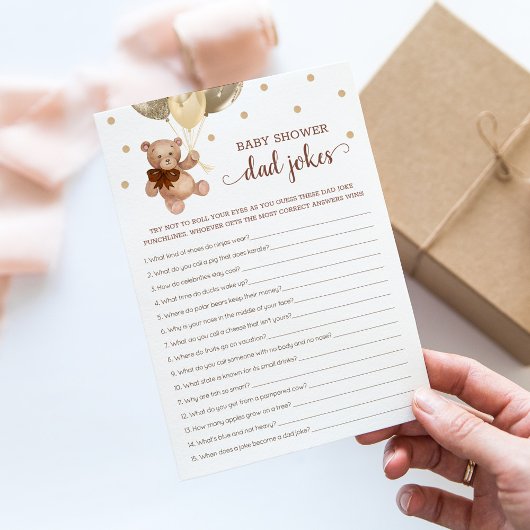 赤ちゃんシャワーパパジョークのゲームテディベアブラウンカード 招待状