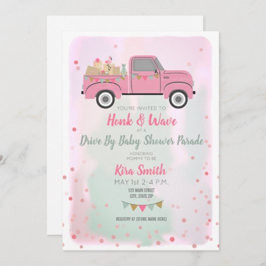 赤ちゃんシャワーパレード社会配達少女でドライブ 招待状 (正面/裏面)