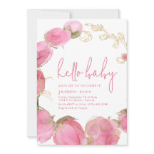 赤ちゃんシャワーパーティの招待状テンプレートピンクの花