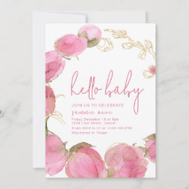 赤ちゃんシャワーパーティの招待状テンプレートピンクの花 招待状