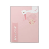 赤ちゃんシャワーパーティーのお願い – Stork Delivers Baby Girl ノートパッド (回転)