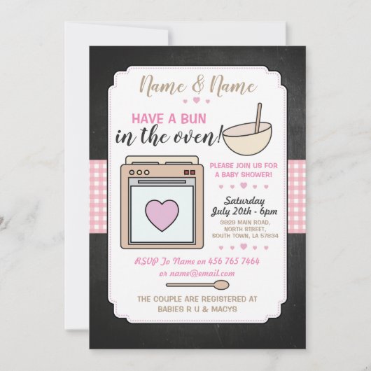 赤ちゃんシャワーパーティーパンでオーブンピンクガール 招待状 (正面)