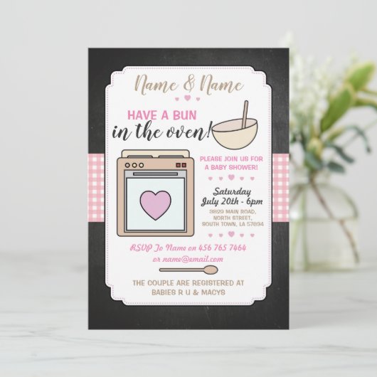 赤ちゃんシャワーパーティーパンでオーブンピンクガール 招待状 (スタンド正面)