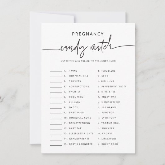 赤ちゃんシャワーパーティーフレーズ一致ゲーム活動カード 招待状 (正面)