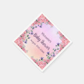 赤ちゃんシャワーパープルピンク花模様ブルーベル スタンダードカクテルナプキン (角)