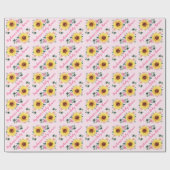 赤ちゃんシャワーヒマワリのピンクのバラパーソナライズされた名 ラッピングペーパー (フラット)