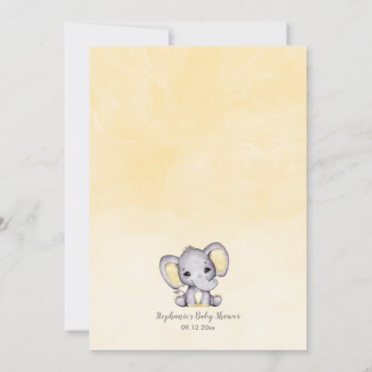 赤ちゃんシャワービンゴイエローエレファントゲーム 招待状 (裏面)