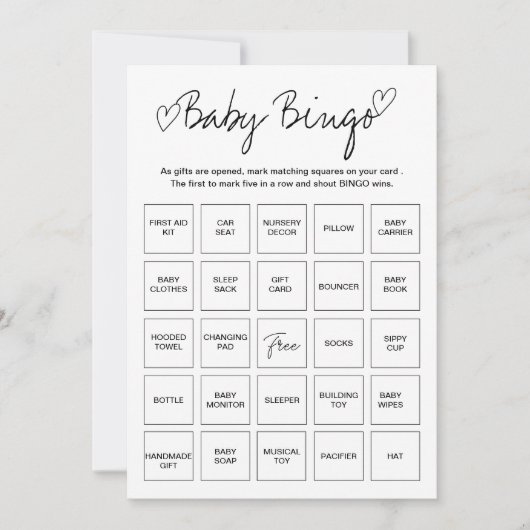 赤ちゃんシャワービンゴカードユニーク、事前充填ベビービン 招待状 (正面)