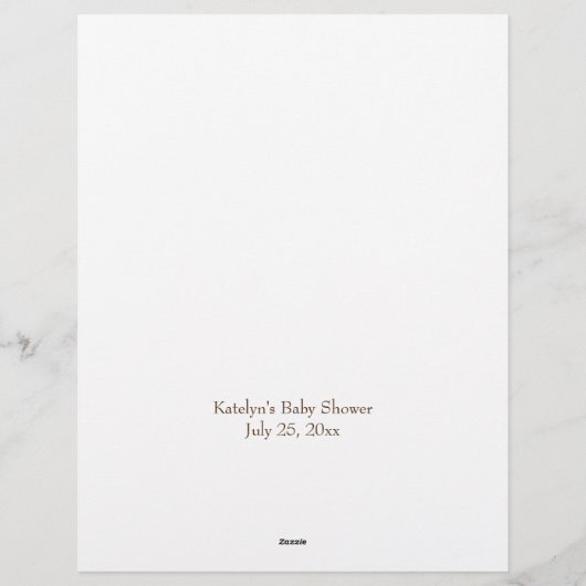 赤ちゃんシャワービンゴゲームブラウンパーソナライズされたテンプレート レターヘッド (裏面)