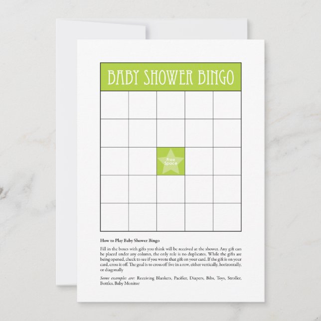 赤ちゃんシャワービンゴ – 緑 (正面)